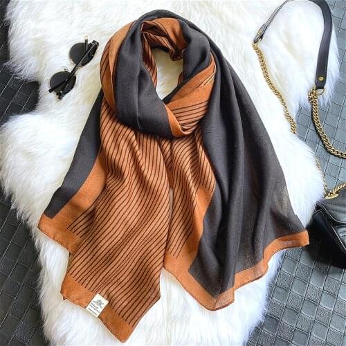 2020 Women Winter Scarf Cotton Feeling Hijab Fashion Letter Striped Print Foulard Pashmina Female Warm Echarpe Bufanda