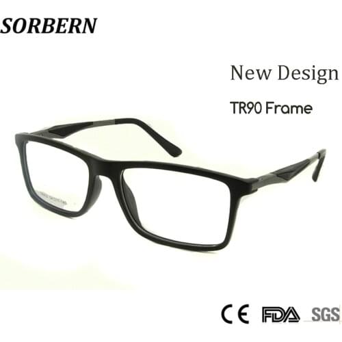 SORBERN NEW High Quality TR90 Glasses Frame Men Square Nerd Glass Prescription Eye Lenses Mens Eyewear Frames