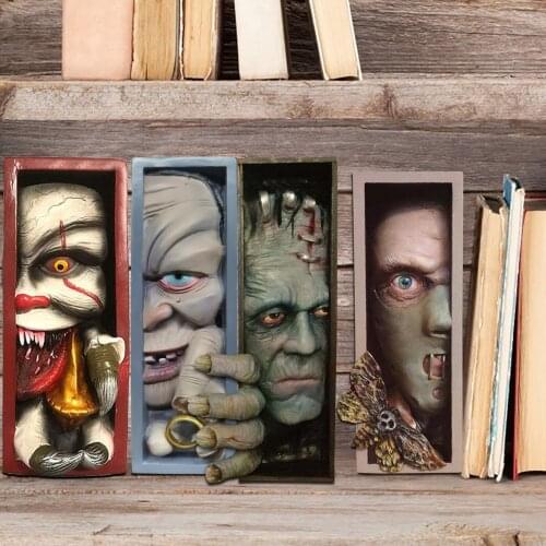 Horror Peeping On The Bookshelf Monster Human Face Resin Bookends Bookstand Sculpture Collecting Cd Albums Bookshelf Decor