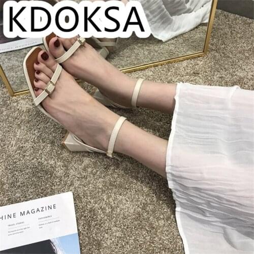 High Heels Women Summer 2021 Thick Heel Peep-toe One Word Buckle With Fairy Style Korean Version Net Red Square Toe Sandals
