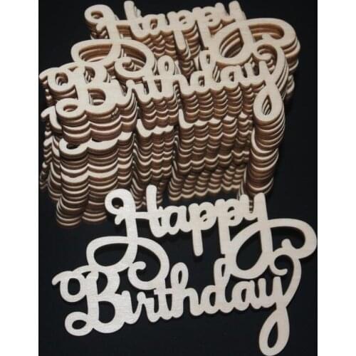 10/20Pcs "Happy Birthday" Laser Cut Wooden Slices Handcraft Letter Carving Wood Crafts Hanging Ornaments Home Party Decoration