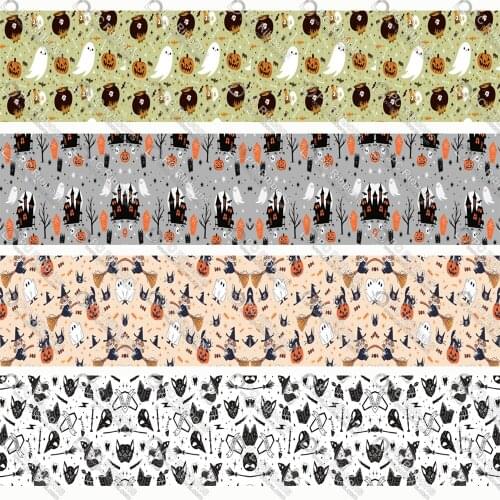 16-75MM Halloween Theme Printed Grosgrain&Sati& Foe&Lanyard DIY Handmade Materials Christmas Wedding Gift Wrap Tape 50yards