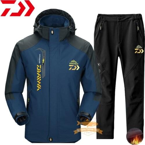 2021 Daiwa Men Fishing Jacket Autumn Winter Waterproof Windproof Warm Jacket Fleece Pants Outdoor Camping Hiking Fishing Suits