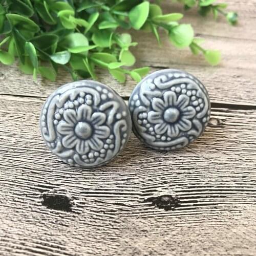 6pcs Rural Stlye Door Drawer Handles Grey Ceramics Pulls Knobs for Kitchen Cabinet Closet Handles and Knobs Furniture Handles