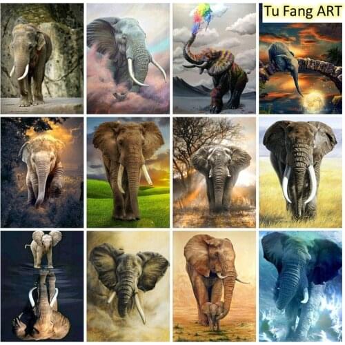 DIY Diamond Painting Elephant Full Square Diamond Embroidery Animal Picture Mosaic Wall Art Cross Stitch Kits Home Decoration
