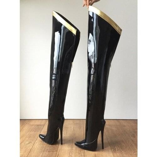 Over-the-knee Boots Winter Slim Long Boots Black Pointed Stiletto High Heels Patent Leather Zip Pole Dance Sexy Motorcycle Boots