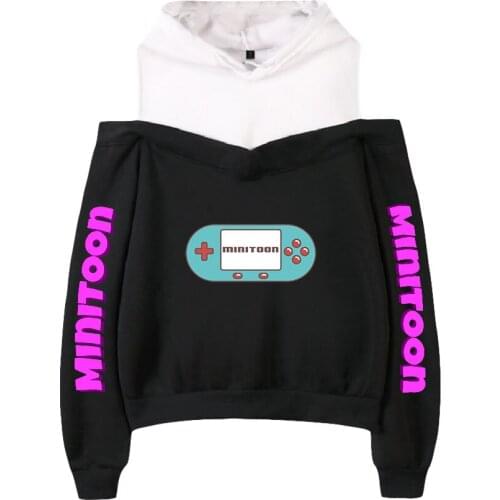 BSLNXNMA Minitoon 2D Printing Women popular Hooded Off-Shoulder Hoodies Sweatshirt