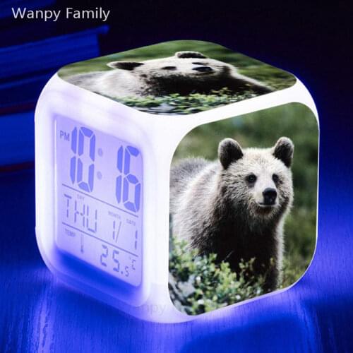 Very Cute Bear Alarm Clock 7 Color Glowing LED Digital Alarm Clock For Kids Birthday Gift Multi-fonction Watches Clock