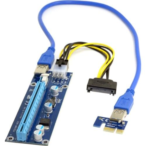 CY PCI-E 1x to 16x Mining Machine Enhanced Extender Riser Adapter with USB 3.0 & 6Pin Power Cable