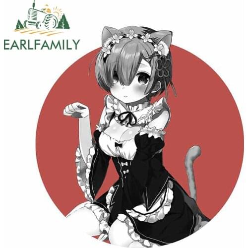 EARLFAMILY 13cm x 11.9cm Anime Vinyl Car Wrap For Neko Rem Car Sticker Personality Graffiti Decal Windshield Occlusion Scratch