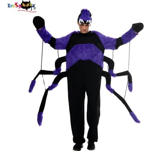 Eraspooky Deluxe Funny Spider Cosplay Man Halloween Costume For Adult Gothic Scary Spider Web Jumpsuit Animal Party Fancy Dress