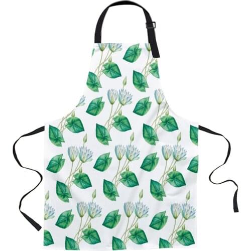 Flower Lotus Green Lotus Leaf Aprons for Women Men Kid Cooking Baking Apron Kitchen Utility Equipment Accessories