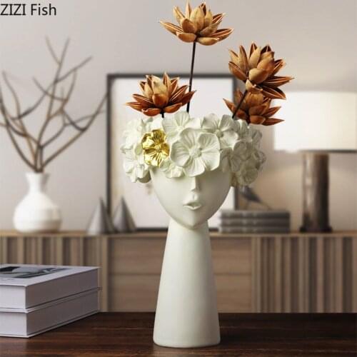Fairy Girl Flower Vase Flower Pots Decorative Wreath Girly Sculpture Desktop Storage Ornaments Resin Figurines Nordic Home Decor