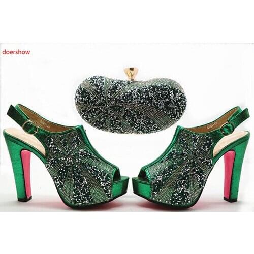 Doershow African Woman Matching Italian Shoe and Bag Set Decorated with Rhinestone Lady Party Shoes and Bag Sets SHX1-6