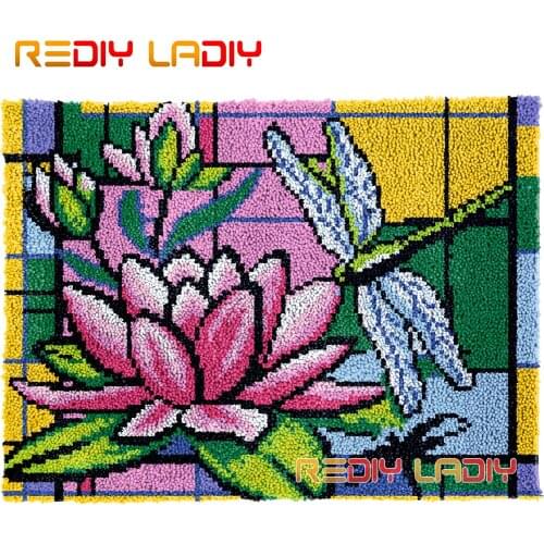 Latch Hook Rug Dragonfly Lotus DIY Carpet Rug Kits Chunky Yarn Cushion Crocheted Wall Tapestry Knitted Floor Mat Arts & Crafts