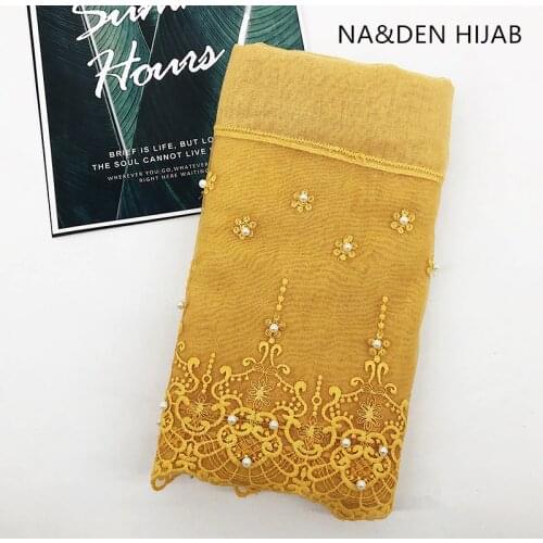 Hot sale new muffler luxury floral lace edges scarf solid shawl lady pashimina hot pearls viscose muslim women hijabs 10pcs/lot