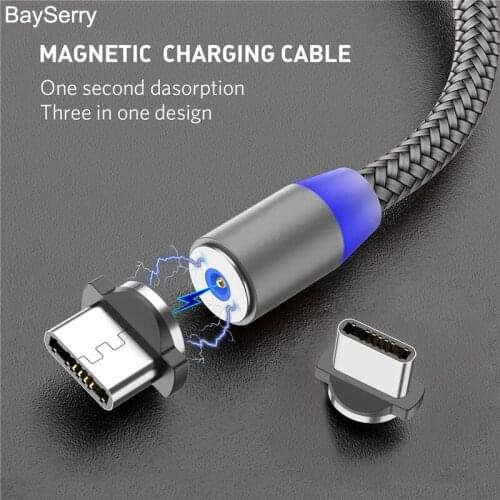BaySerry Magnetic Charger Cable Fast Charging Micro USB Type C Cable For iPhone XR X Samsung S20 Xiaomi Huawei Phone Magnet Wire