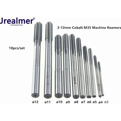 Jrealmer 10pcs Cobalt HSS H8 Straight Shank Milling Reamers Set Chucking Machine Cutter Tool 3/4/5/6/7/8/9/10/11/12 mm