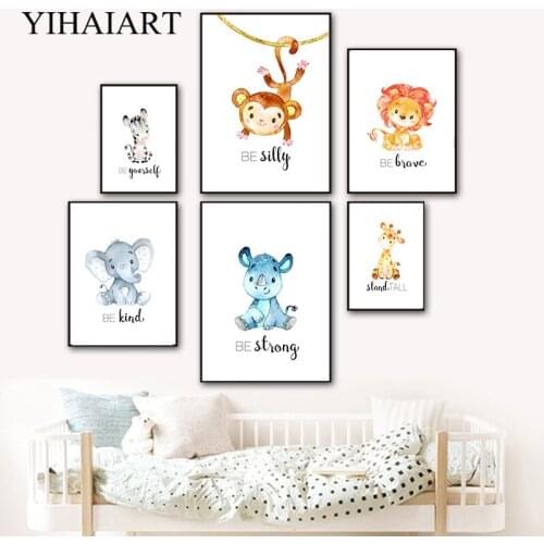Baby Nursery Wall Art Canvas Print Cartoon Animal Zebra Lion Monkey Painting Nordic Child Poster Kids Bedroom Decoration Picture