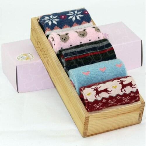 Women Socks 2015 Wool & Cotton 5Pairs/Lot Long Warm Socks Star Printing Factory Price Females Pring-autumn-winter-summer Socks