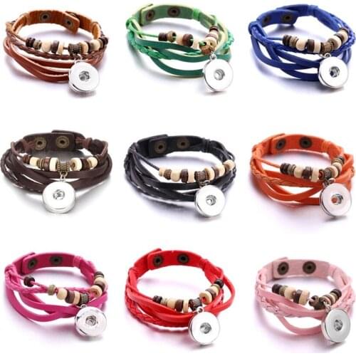 New Snap Button Jewelry Leather 18mm Snap Buttons Bracelet Punk Rivet Bracelet Love Hope Happiness Bracelet For Valentines Gift