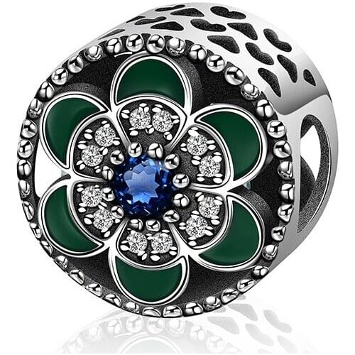 NEW 100% 925 Sterling Silver Bead Elegant Glitter Dazzling Inlaid Zircon Geometric Leaves Flowers Charm Gift 2381-2400