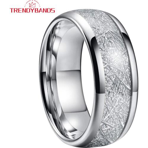 8MM Tungsten Carbide Rings For Men Women Wedding Band Meteorite Inlay Polished Shiny Comfort Fit