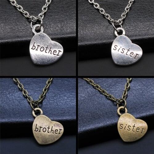 Brother & Sister Heart Pendant Necklace Double Sided Sister Brother Necklaces For Women Girls Gift