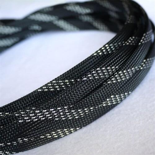1M Black & Silver 10mm braid cables textile cord PET Expandable High Density Sheathing Plaited Cable Sleeve