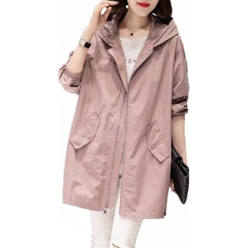 Casual Windbreaker For Women 2021 Spring Autumn New Fashion Solid Color Plus Size Loose Mid-length Thin Jacket Female JD1166