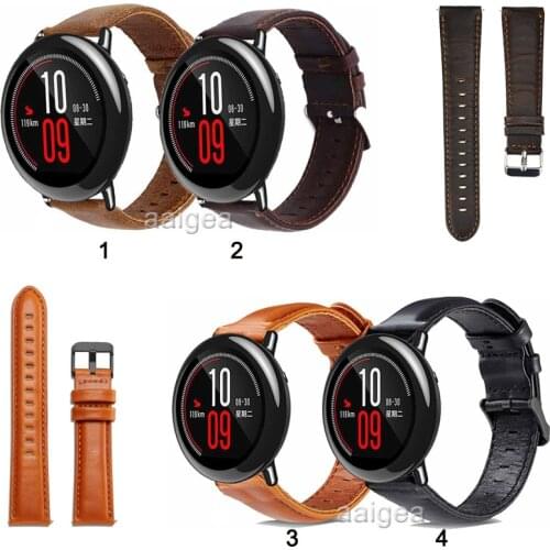 20mm 22mm Replacement Band Genuine Leather Strap for Huami Amazfit PACE for Stratos 2 2S 3 GTR 47mm 2 Strap Bands