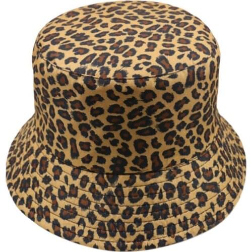 WZCX Leopard Print Flat Top Hip Hop FishermanS Hat Fashion New Unisex Printing Outdoor Double-Sided Basin Cap Summer Hat