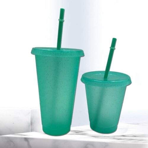 400/500ml Straw Drinking Cup Large-capacity Wide Mouth Lid Plastic Flash Powder Shiny Water Bottle for School