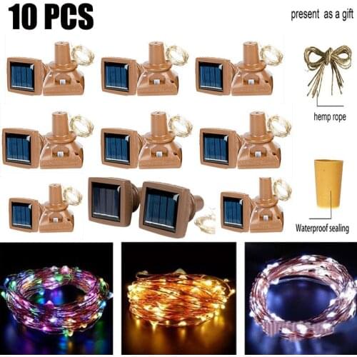 2M Wedding Garland Fairy Lights String Cork Bottle Light Solar Powered LED For Room Christmas Party Holiday Decorative Lighting