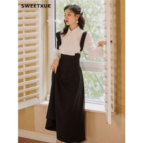 SWEETXUE Retro French Temperament Suit 2020 Autumn Winter Female Design Sense Shirt Skirt Two-Piece Sets Fashion Chic Women