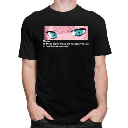 Unique Zero Two Eye Strelitzia T Shirts for Men Short Sleeve Printed Darling In The Franxx T-Shirt Cotton Tshirt Anime Manga Tee