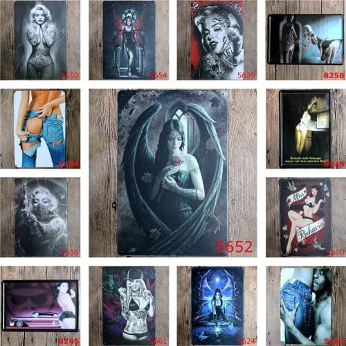Devil Girl Cosplay Vintage Metal Signs Rose Tattoo Sexy Thriller Personalized Metal Poster for Tiki Bar Gamer Room Decorative