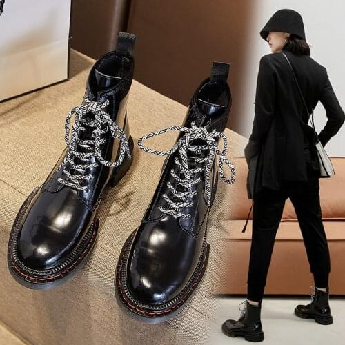 Women Shoes Platform Women Boots Lace-up 2021 Winter Ankle Boots For Women Black Zapatos De Mujer Plataform Chunky Boots