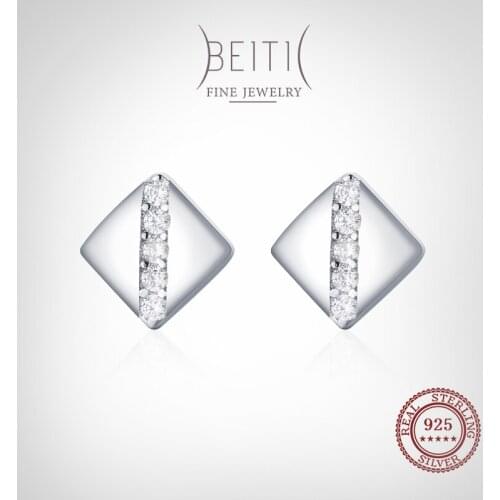 Beitil Genuine 925 Sterling Silver Simple Clear Zircon Square Stud Earrings For Women Fashion Geometric Fine Jewelry