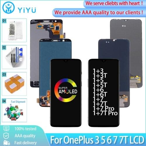 AAA Quality For OnePlus 3 3T 5 5T 6 6T 7 7T 7 Pro 7T Pro LCD Display Touch Screen AMOLED/OLED Assembly With Frame Replacement