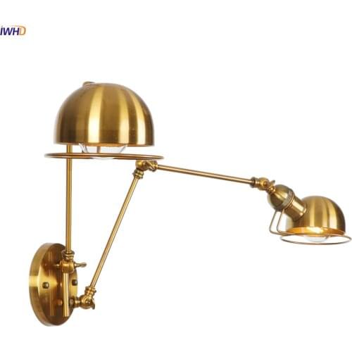 IWHD 2 Heads Gold Retro Wall Lights For Home Lighting Bedroom Porch Stair Light Loft Decor Industrial Vintage Wall Lamp Sconce
