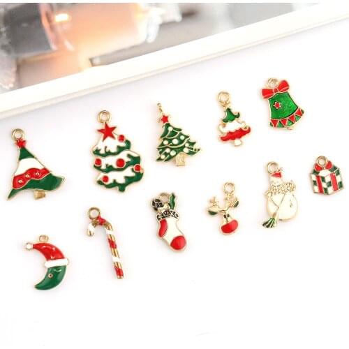 10pc/lot Drop Oil Enamel Christmas Tree Santa Claus Charms for DIY Making Pendants Necklaces Earrings Bracelets Handmade Jewelry