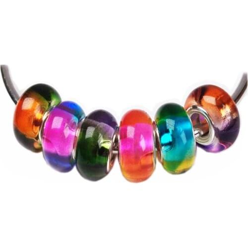 10pcs/lot Mixed European Charms Beads with Silver Brass Core, Large Hole Resin Beads,Rondelle for Jewelry Making DIY Accessories