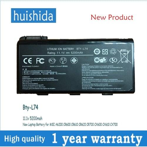 11.1V 5200mah BTY-L74 New laptop battery for MSI BTY-L75 A6200 CR700 CX600 CX610 CX700 series