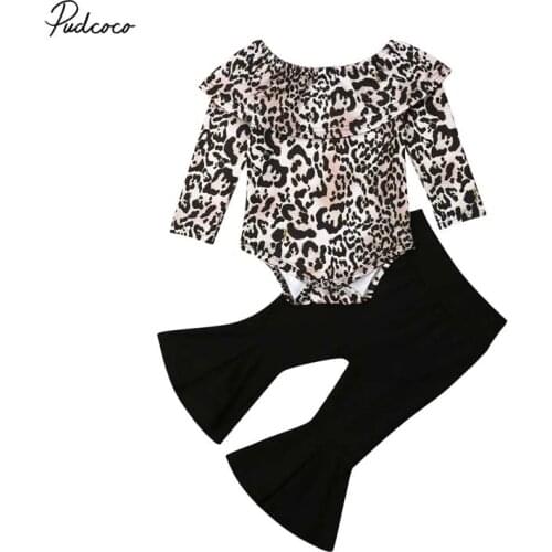 2019 Baby Spring Autumn Clothing 2PCS Toddler Baby Girl Clothes Sets Long Sleeve Leopard Romper Tops+Flare Long Pants Outfits