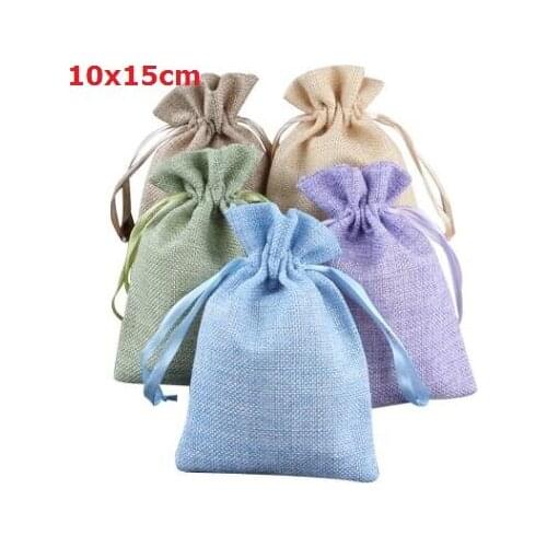 20pcs/lot 10x15cm Garden Natural Burlap Jute Sackcloth Pouches Fabric Linen Bags With Ribbon Drawstring Can Custom Print Logo
