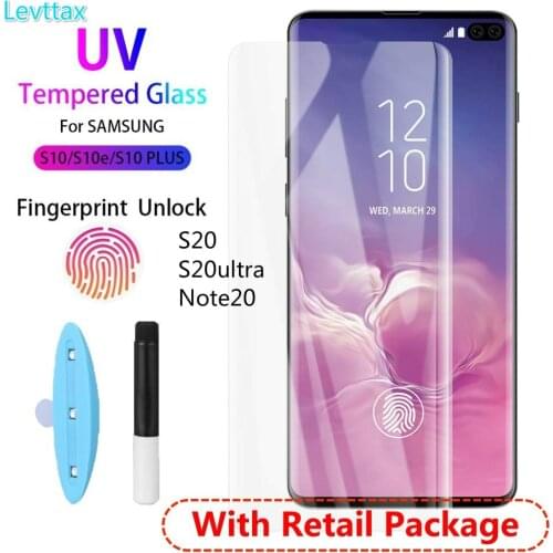 50Pcs/Lot UV Glass For Samsung S20 Ultra S10 S9 Plus 3D Curved Full Liquid Glue Full Screen Protector For Note10 Plus 9 With Box