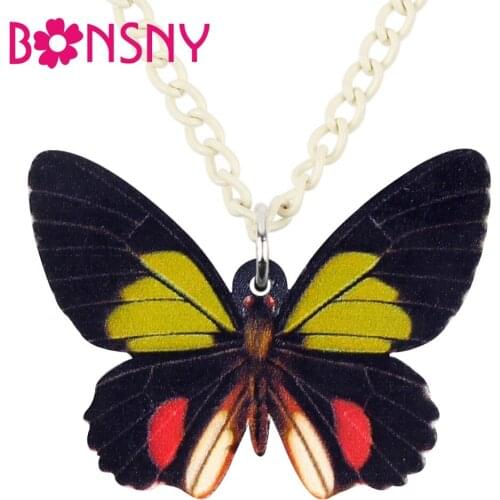 Bonsny Acrylic Symmetry Floral Butterfly Insect Necklace Pendant Choker Chain New Fashion Jewelry For Women Girls Wholesale Gift