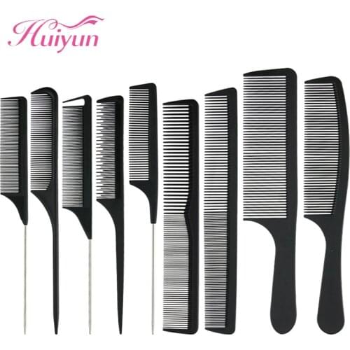 Huiyun Black Fine-tooth Comb Hair Style Rat Tail Comb Metal Pin Anti-static Tangle Hair Design Barber Beauty Multifunction Tools