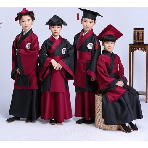 Childrens book national Hanfu costumes kids three-character disciples, Confucius, pens, performances clothes set boys girls
